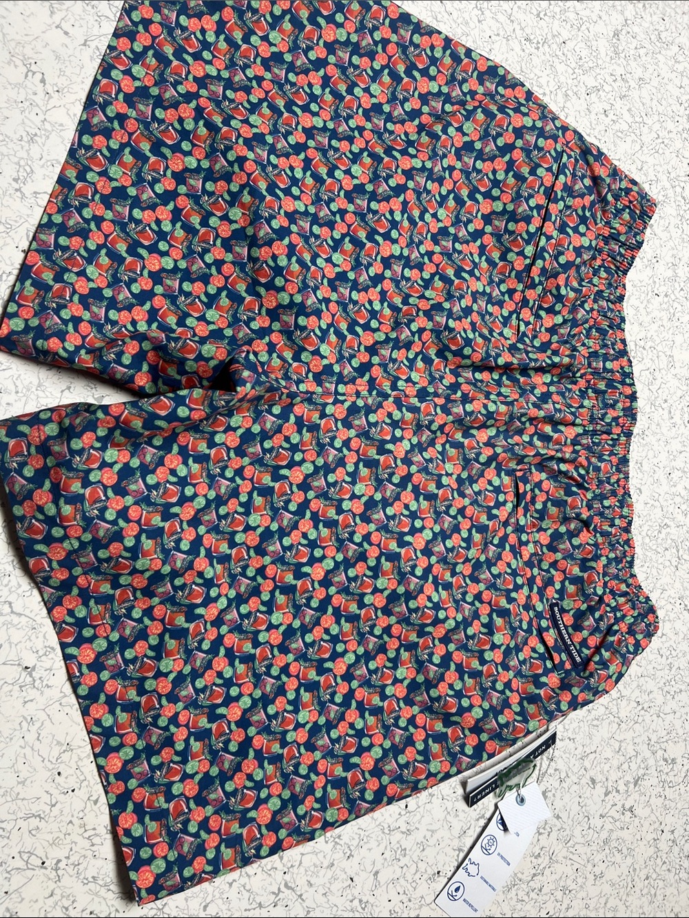 Southern Tide Navy Cocktail Print Swim Trunks